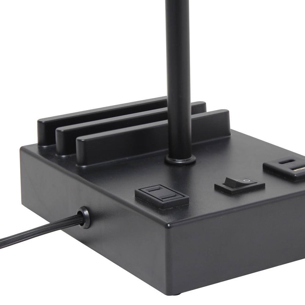 15.3" Black and White Adjustable Nightstand Lamp with USB Ports