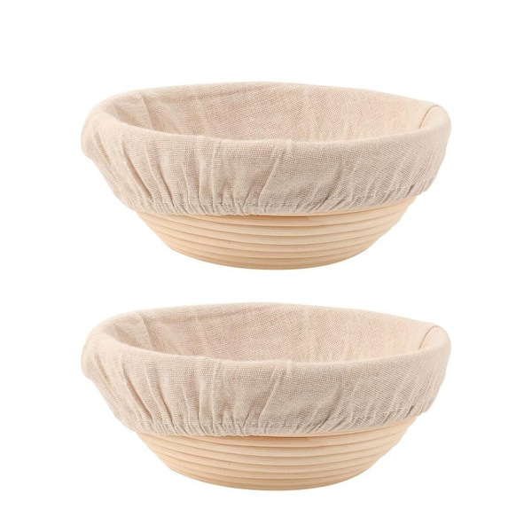 8.5 in. Rattan Round Dough Proofing Bowls Baskets w/Liners Perfect for Home Sourdough Bakers Baking, Beige (2-Pack)