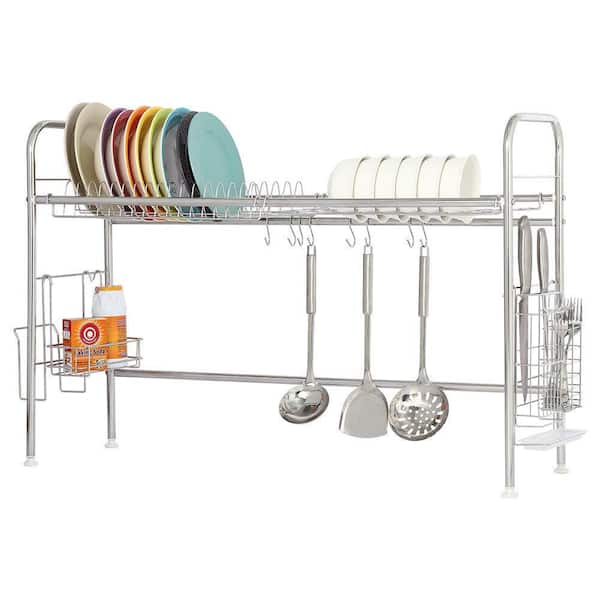 Dish Drainer Rack in Sink Adjustable 304 Stainless Steel Metal Dish Drying  Rack