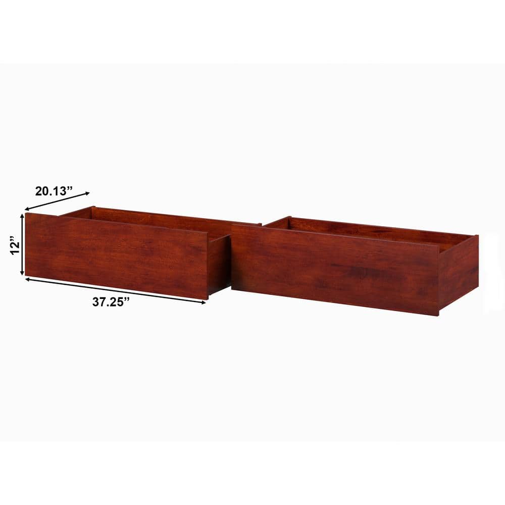 Walnut Rubberwood Twin-Full Urban Bed Drawers with Rollers