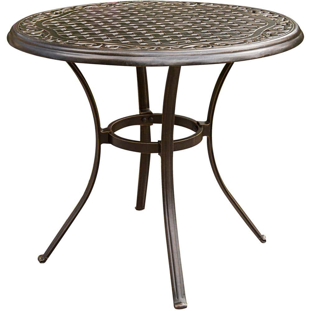 Bronze Cast-Aluminum Outdoor Bistro Set with Blue Cushions