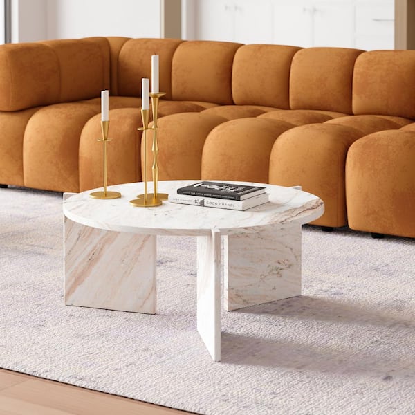 ZUO Lancaster Collection 32.7 in. Natural Round Marble Coffee Table