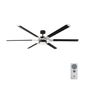 Loft 72 in. Modern Integrated LED Indoor/Outdoor Midnight Black and Brushed Steel Ceiling Fan with DC Motor and Remote