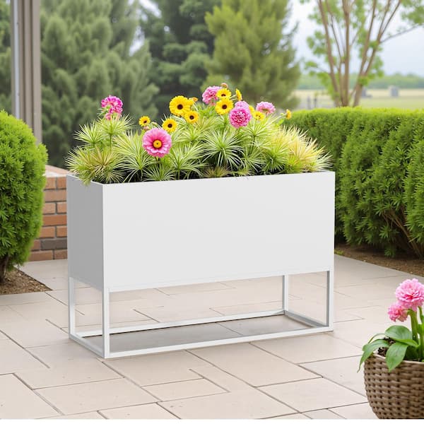 Unbranded 47 x 18 x 19 in. White Large Metal Rectangular Planter with Shelves and Drainage Holes