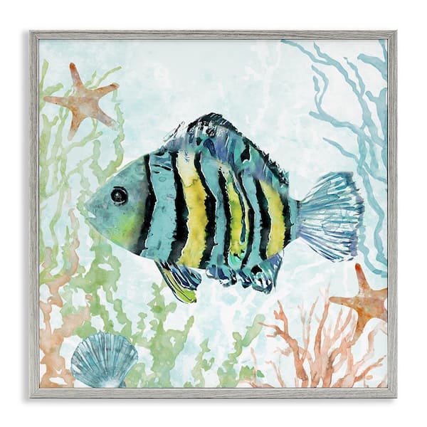 Stupell Industries Striped Fish Underwater by Carol Robinson Gray Framed Animal Giclee Art Print 12 in. x 12 in.