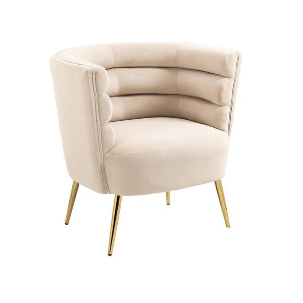 Beige Upholstery Velvet Accent Modern Chair with Rounded Armrest and