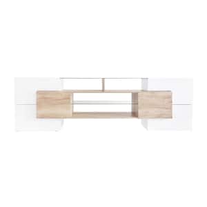 Light Brown Unique Shape TV Stand Fits TV's up to 80 in. with LED Color Changing Lights