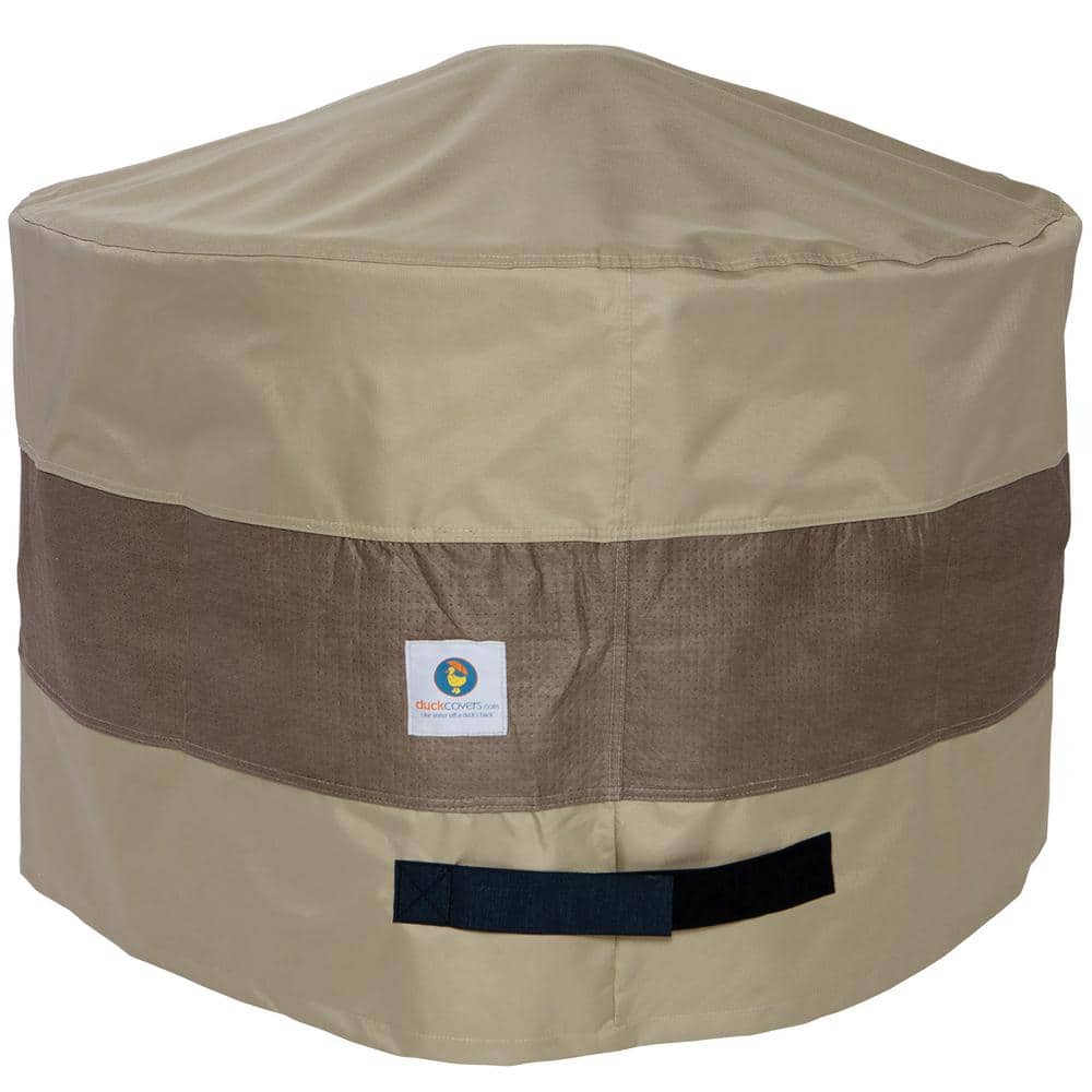 Elegant Waterproof Beige and Brown Round Fire Pit Cover, 50 Inch