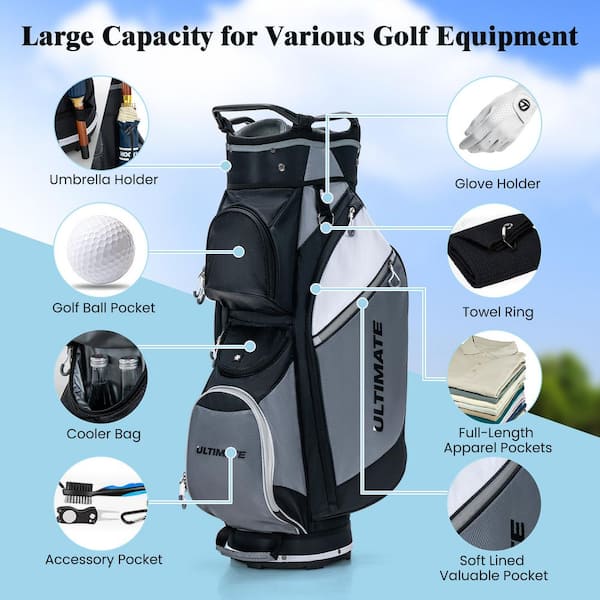 Golf Cart Bag 14 Dividers Top Clubs sold Organizer Lightweight with Cooler Pouch, Dus