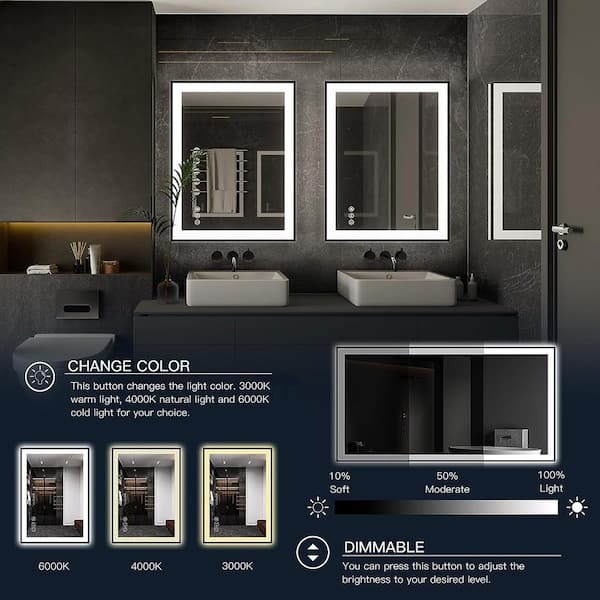 TOOLKISS 84 in. W x 32 in. H Frameless Rectangular Anti-Fog LED Light Wall Bathroom Vanity Mirror with Backlit and Front Light