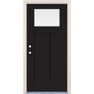 36 in. x 80 in. Right-Hand 1-Lite Onyx Painted Fiberglass Prehung Front Door with 6-9/16 in. Frame and Nickel Hinges