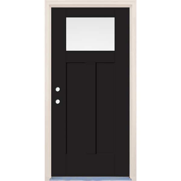 Builders Choice 36 in. x 80 in. Right-Hand 1-Lite Onyx Painted Fiberglass Prehung Front Door with 6-9/16 in. Frame and Nickel Hinges