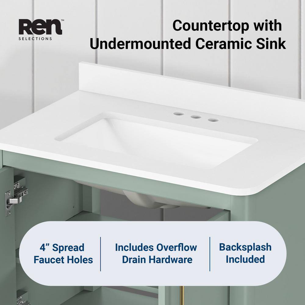 Sage Green Freestanding Bathroom Vanity with Engineered Marble Top
