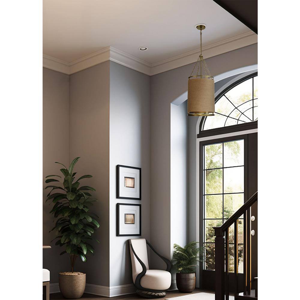 Windward Passage Soft Brass and Natural Rope 4-Light Adjustable Pendant