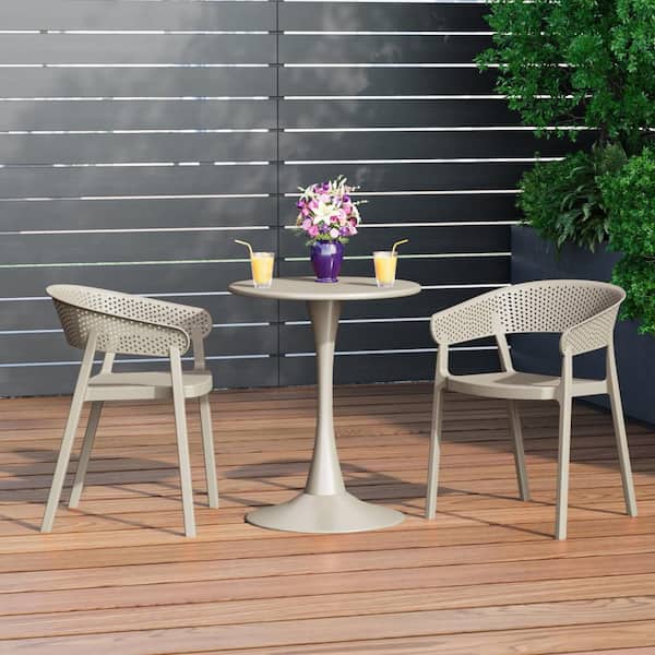 Frond and Form Outdoor Patio Poly Plastic Stacking Curved Back Dining Armchair (Set of 2), Sand