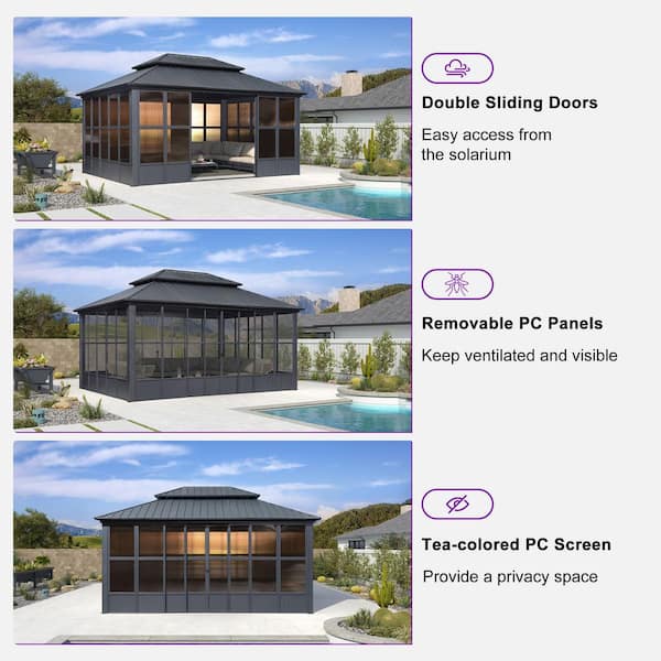 PURPLE LEAF 12 ft. x 16 ft. Sunroom Hardtop Gazebo Solarium