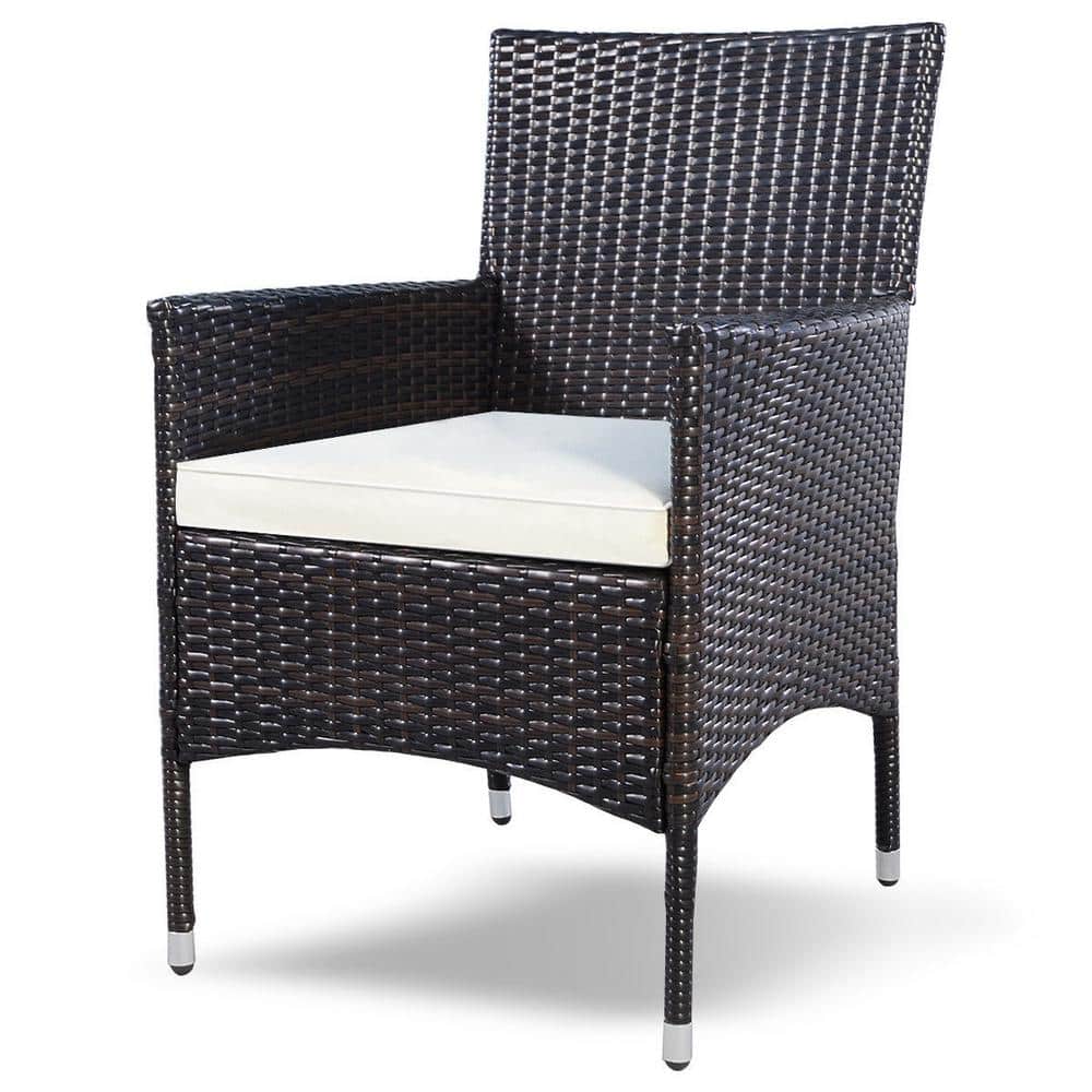 Modern Black Wicker Dining Armchairs with White Cushions