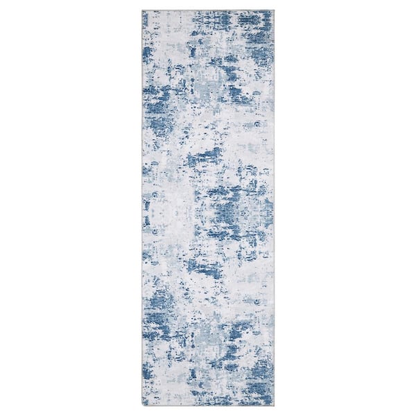Garvee Light Blue 2 ft. x 10 ft. Modern Abstract Runner Area Rug
