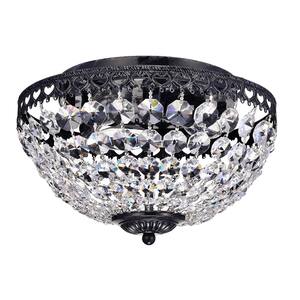 Clara 11-1/2 in. 3-Light Antique Black Glam Flush Mount with Crystal Shade
