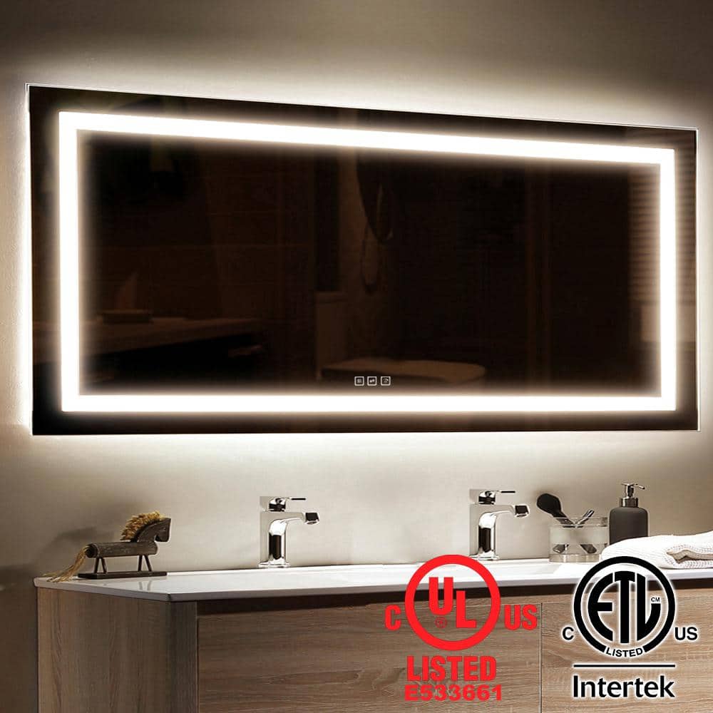 Organnice Anti-Fog Frameless Vanity Mirror with Backlit and Front Light - 72x 36