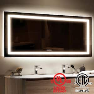 72 in. W x 36 in. H Rectangular Frameless LED Light Anti-Fog Wall Bathroom Vanity Mirror with Backlit and Front Light