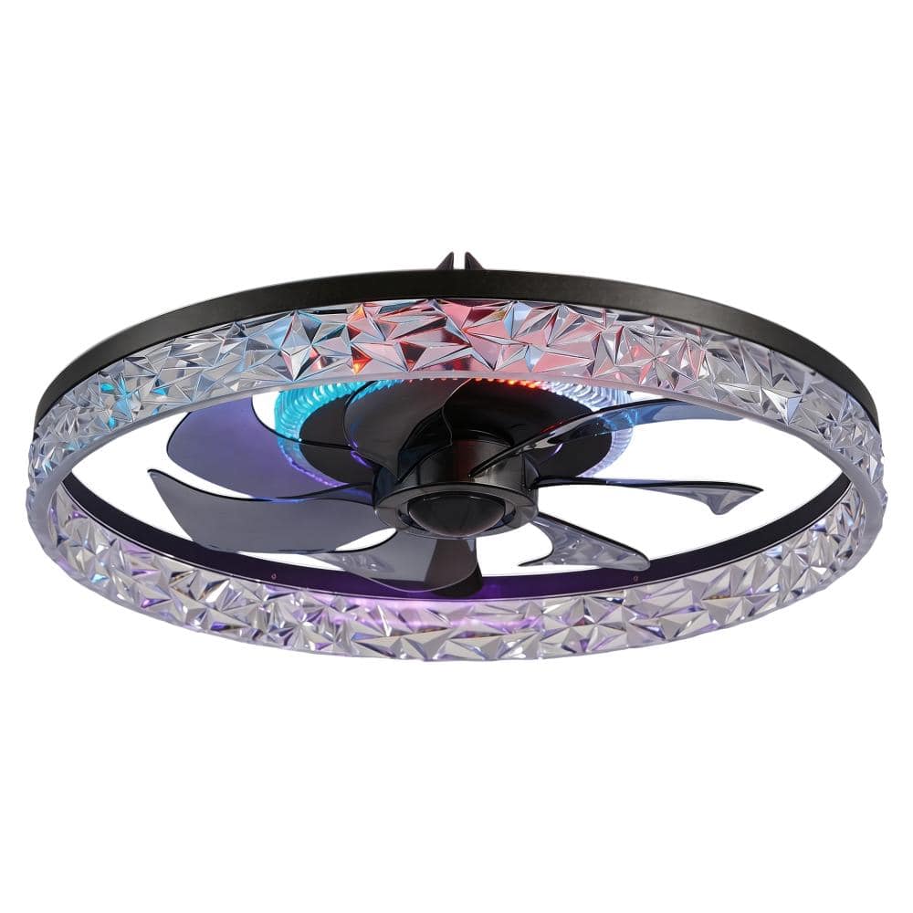 19 in. Indoor Modern RGB Black Low Profile Flush Mount Ceiling Fan with LED Light and Remote Control, Dimmable price history on PriceWatchPro