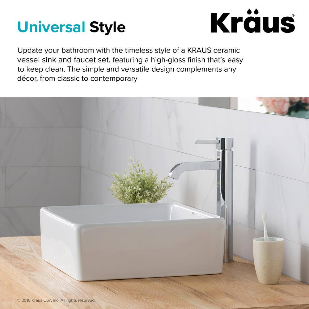 White Ceramic Square Vessel Sink with Chrome Faucet