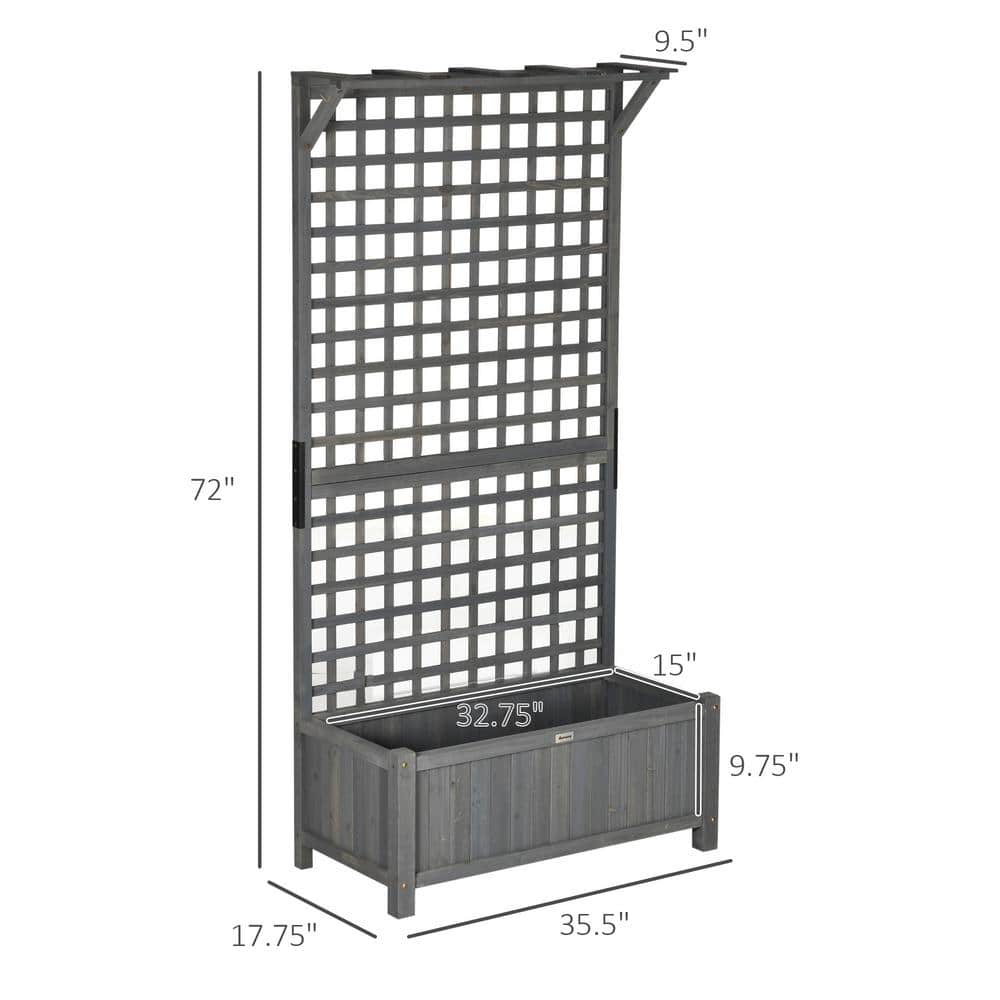 Dark Gray Wood Planter with Trellis and Roof, 72" Tall