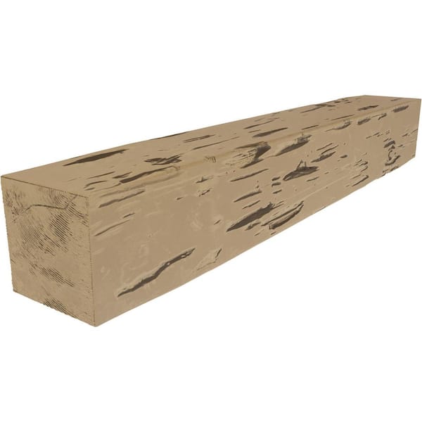 Ekena Millwork 4 in. x 4 in. x 4 ft. Pecky Cypress Faux Wood Beam Fireplace Mantel Natural Pine