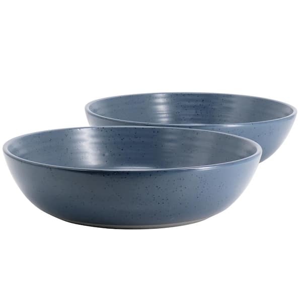 BEE & WILLOW Milbrook 10 in. 48 fl. oz. Speckled Blue Round Stoneware Serving Bowl Set of 2