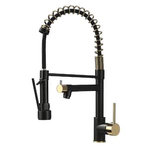 Single Handle Pull Down Sprayer Kitchen Faucet with Advanced Spray 1-Hole Kitchen Basin Tap in Matte Black&Polished Gold