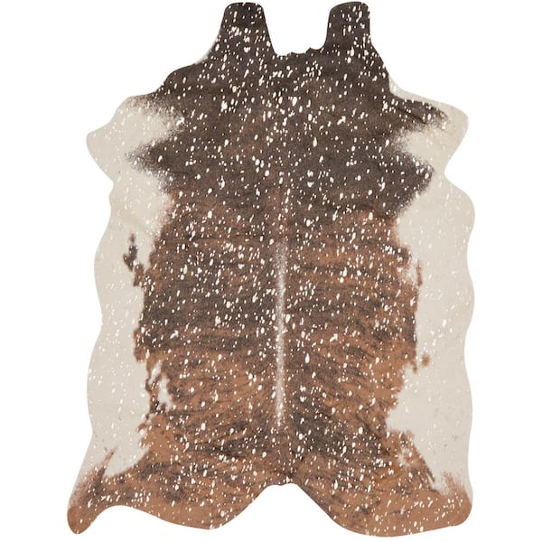 Bryce Walnut/Champagne 6 ft. 2 in. x 8 ft. Modern Faux Cowhide Area Rug