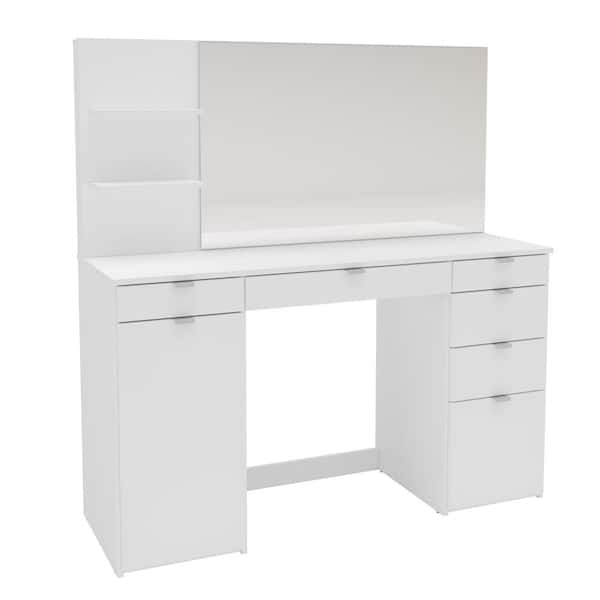 Amelia White Vanity With Mirror 54 In, White Vanity Desk With Mirror Ikea