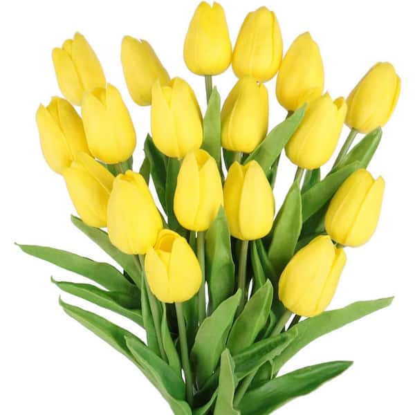 13.8 in. Yellow Indoor Artificial Tulip Flower, 18-Pieces