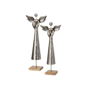 26" and 23" Multicolor Iron and Wood Angel Figurine (Set of 2)