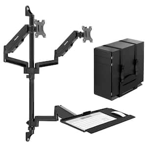 26 in. Rectangular Dual Monitor Black Computer Desk Wall Mount with Keyboard Tray