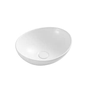 Vessel Sink Oval Ceramic 16 in. Bathroom Sink in White with Pop-Up Drain