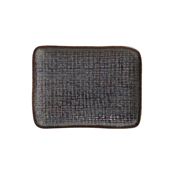PORTO BRASIL 7.08 in. Titanium Dark Blue Stoneware Rectangular Platter Juta (Set of 4)