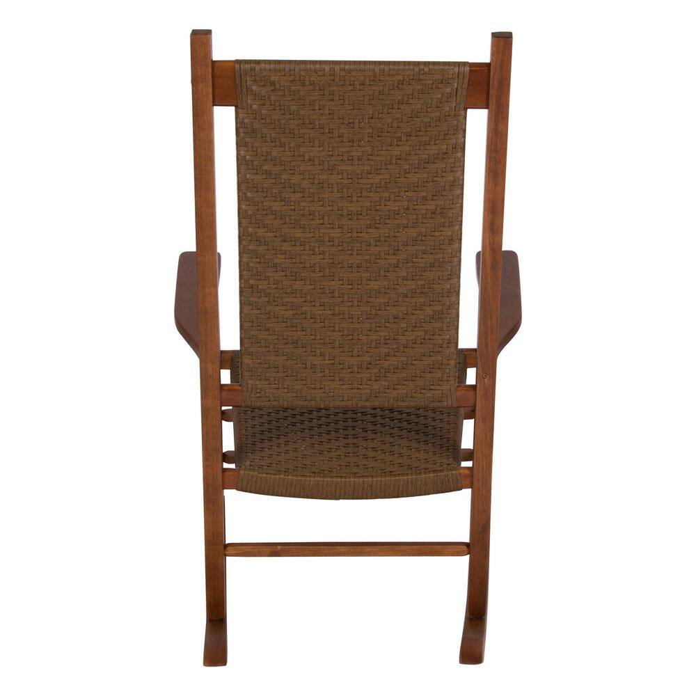 Classic Oak Wood Rocking Chair with Woven Seat in Brown