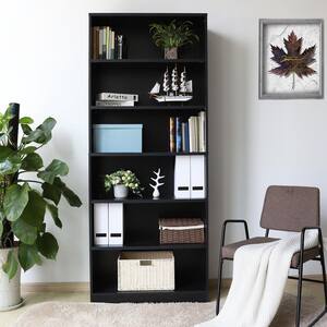 80 in. x 32.3 in. L x 13.2 in. W x 80 in. H Black 6-Shelf Wood Bookcase with Adjustable Shelves