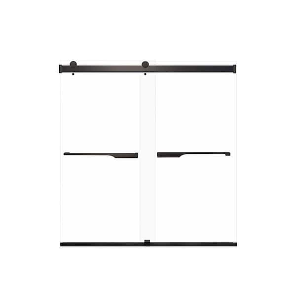 Transolid Brianna 60 in. W x 62 in. H Sliding Frameless Shower Door in Matte Black with Clear Glass