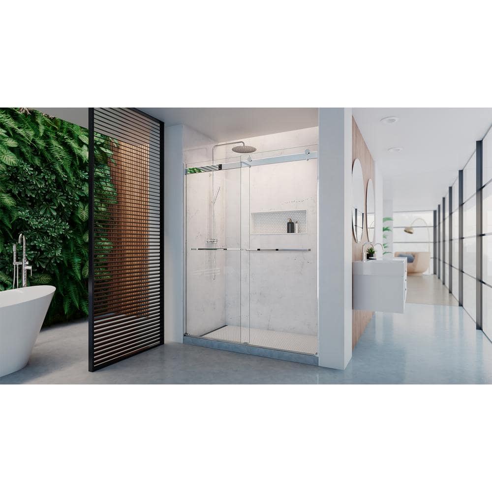 Chrome Frameless Clear Glass Sliding Shower Door, 56-60 in. W x 76 in. H