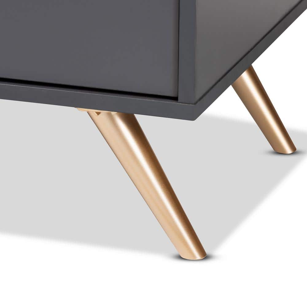 Contemporary Dark Grey Wood Sideboard with Gold Accents