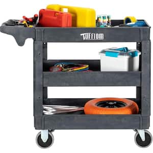 3-Tier Plastic 4-Wheeled Service Cart in Gray with 550 lb. Capacity