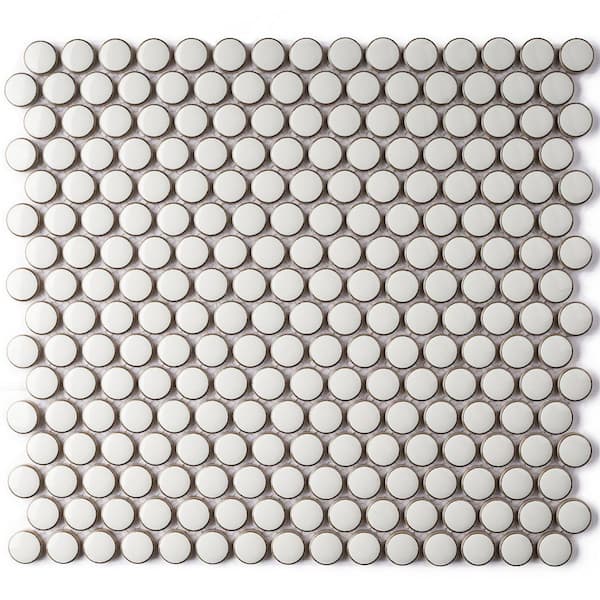 MOLOVO Metro Round White 12.41 in. x 11.46 in. Glossy Porcelain Mosaic Tile Sample