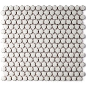 Porcetile Round White 12.41 in. x 11.46 in. Penny Glossy Porcelain Mosaic Wall and Floor Tile (9.9 sq. ft./Case)