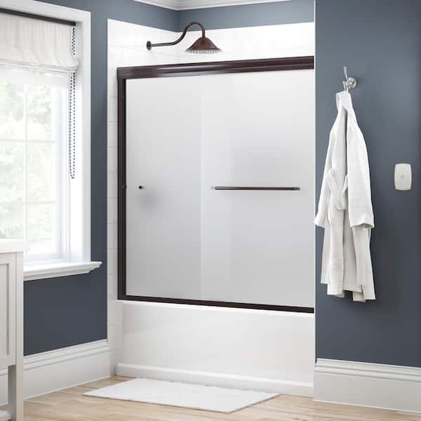 Delta Traditional 60 in. x 58-1/8 in. Semi-Frameless Sliding Bathtub Door in Bronze with 1/4 in. Tempered Frosted Glass