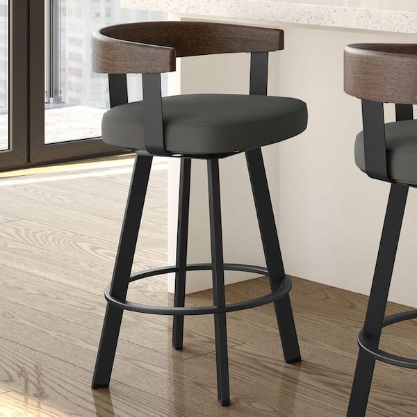 Lars 30 in. Charcoal Grey Polyester / Black Metal Swivel Bar Stool