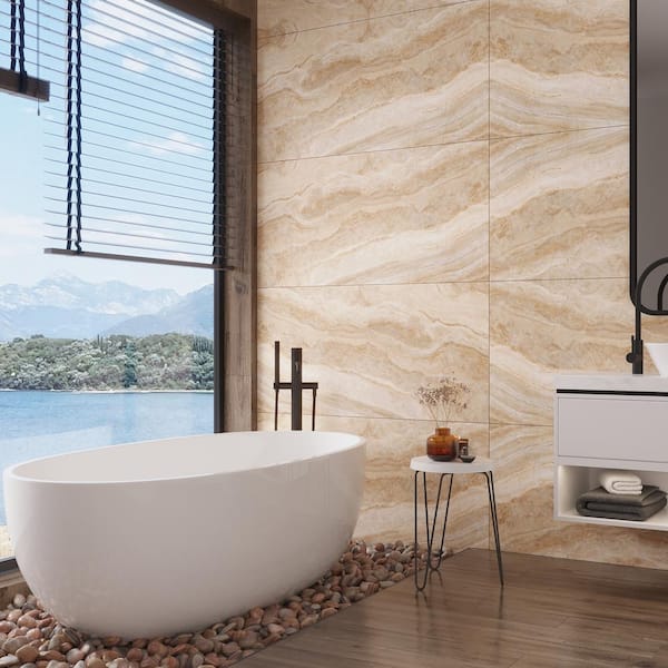 Splendor Beige 23.62 in. x 47.25 in. Polished Porcelain Rectangular Wall and Floor Tile (14 Cases/217.7 sq. ft./Pallet)