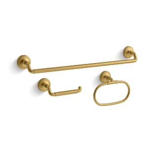 Paces 3-Piece Bath Hardware Set Towel Bar, Toilet Paper Holder and Hand Towel Holder in Vibrant Brushed Moderne Brass